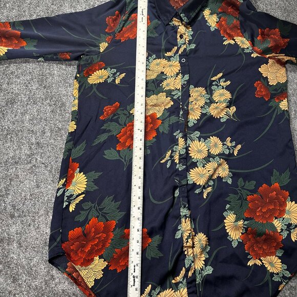 Boohoo Shirt Dress 14 Long Sleeve Floral Artsy Unique Collared Button Front - Picture 12 of 14